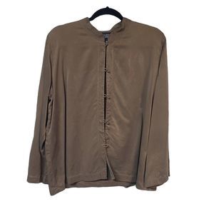 EILEEN FISHER brown 100% silk blouse mandarin collar long sleeve minimalist XL